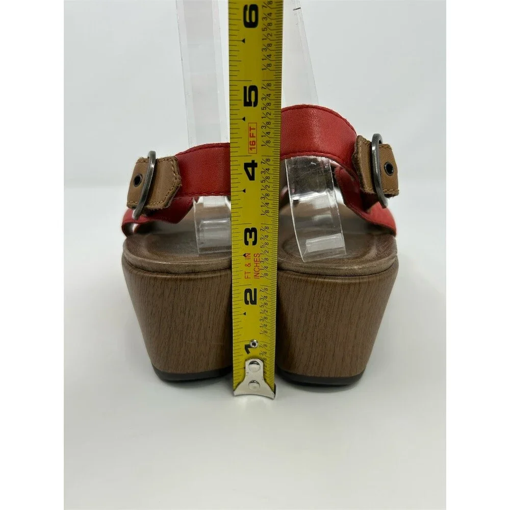 Dansko Two Tone Red Coral & Brown Slingback Wedge Sandals Crisscross Straps 36
